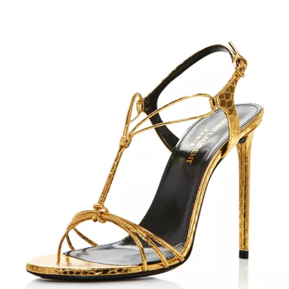 Saint Laurent Gold Strappy Heels